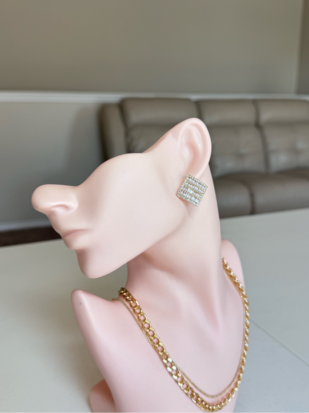 Gold-Tone Cubic Zirconia Square Stud Earrings